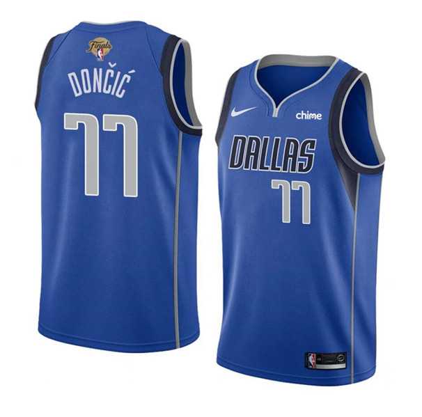 Mens Dallas Mavericks #77 Luka Doncic Blue 2024 Finals Icon Edition Stitched Basketball Jersey Dzhi